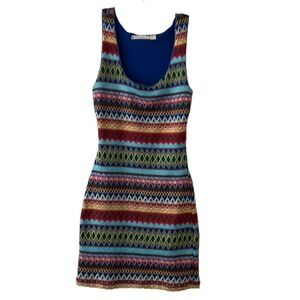 Chelsea & Violet Crocheted Multicolor Mini Dress. Size S. Sleeveless. Y2K